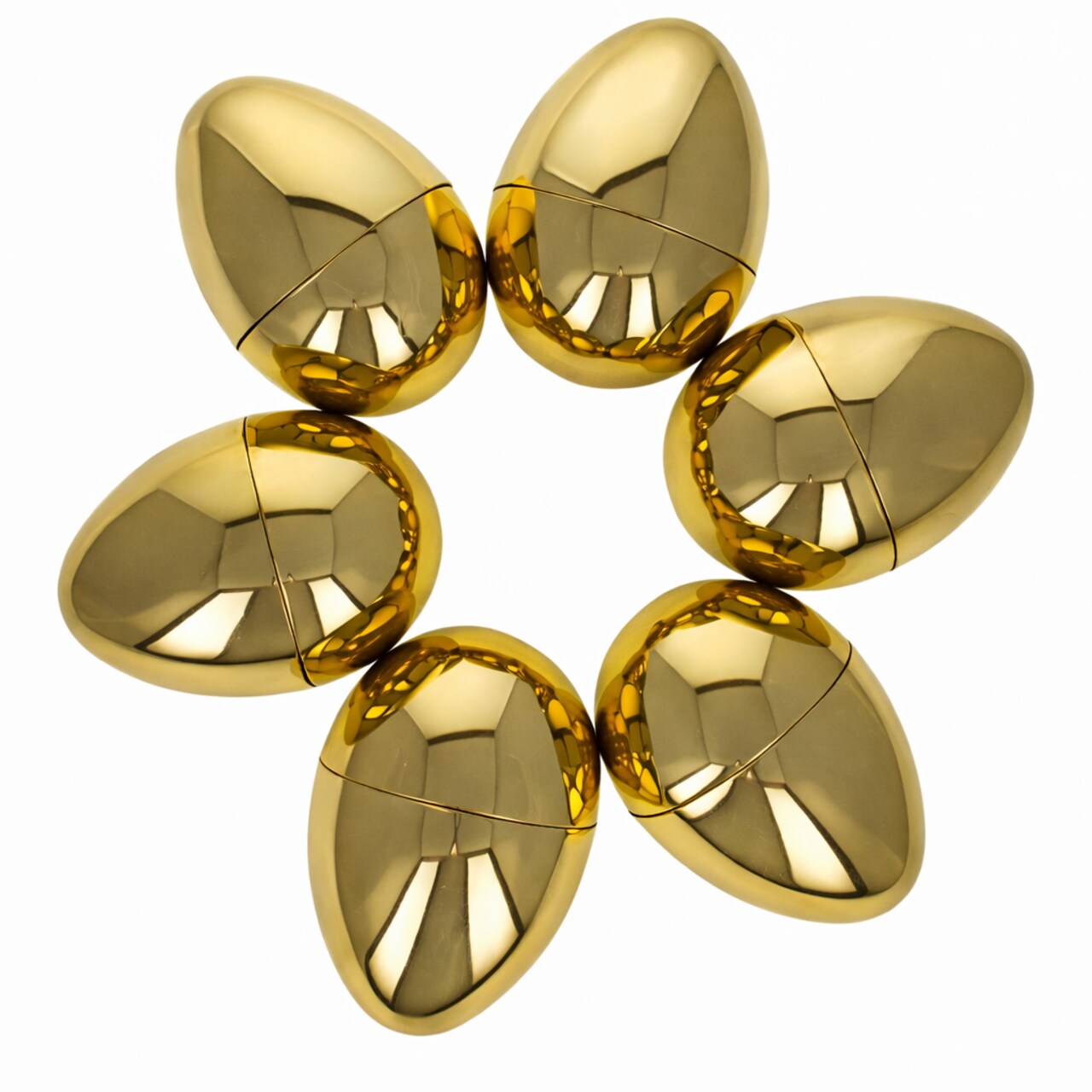 Set of 6 Large Size Very Shiny Golden Plastic Easter Eggs 4 Inches